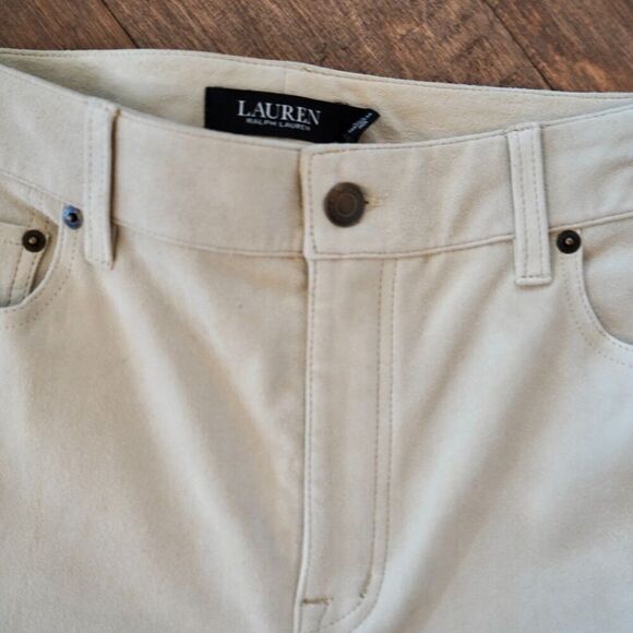 LAUREN RALPH LAUREN High Rise Straight Suede Pants Women's 10 Pale Parchment NWT - Picture 10 of 14